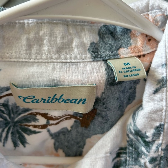Caribbean Men's Floral Print Shirt - White and Blue - Picture 2 of 7
